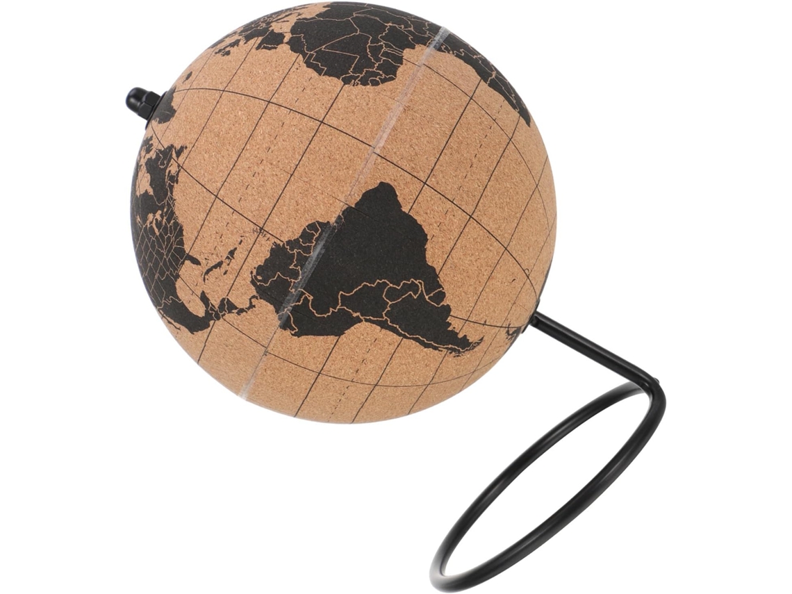 Globo Terráqueo De Corcho Negro Con Soporte Resistente: Decoración Estética Para Escritorio Y Herramienta Educativa.
