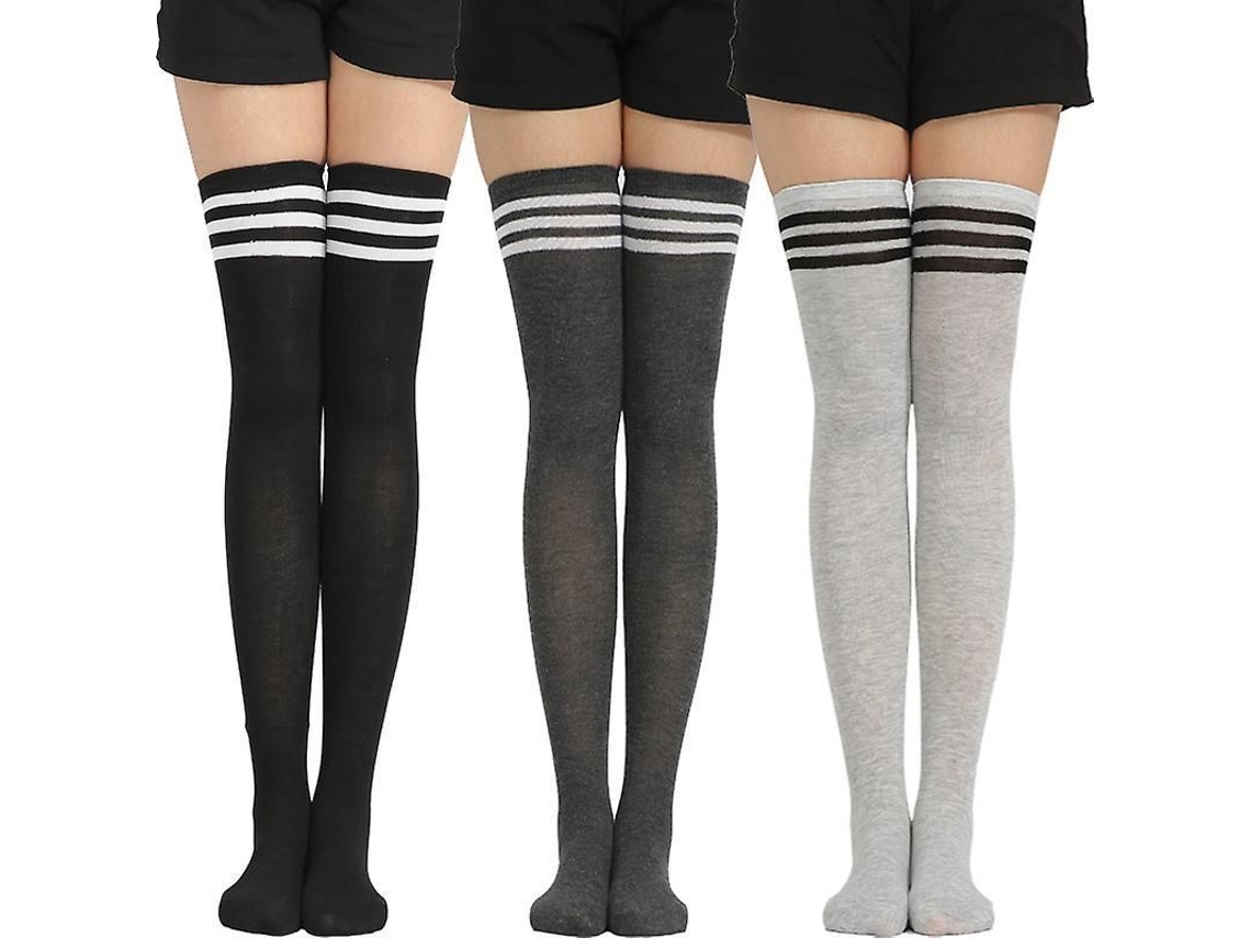 2026-3 Pares Medias Altas Para Mujer Medias Thigh High Calcetin Antideslizante Transpirable Ligero