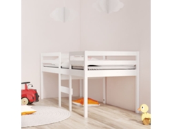 Cama Alta Blanca Madera Maciza Pino 90x190 Cm