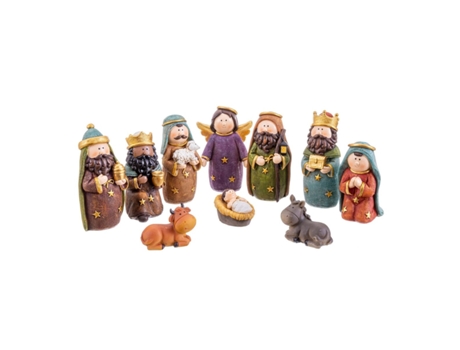 Conjunto de Adornos de Navidad BIGBUY CHRISTMAS Adorno Navideño Nacimiento Belén Poliresina Poliresina Multicolor - 10un (23x14X12.5cm)