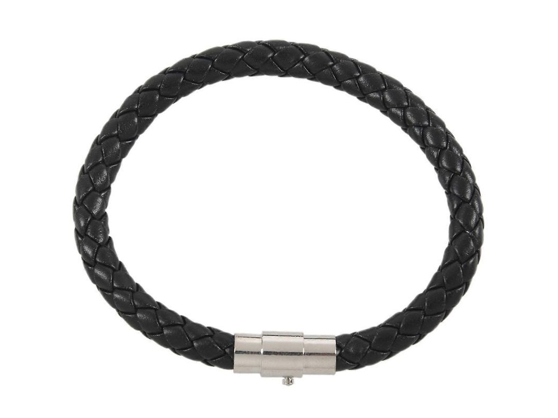 Pulsera De Cuero Trenzado Auténtico Para Hombre De 6 Mm Con Hebilla De Acero Inoxidable - Negra, 20,3 Cm