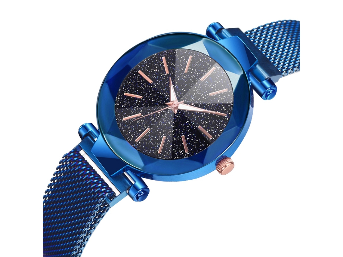 Reloj De Pulsera De Cuarzo Para Mujer Con Correa De Malla Y Cierre Magnético - Azul