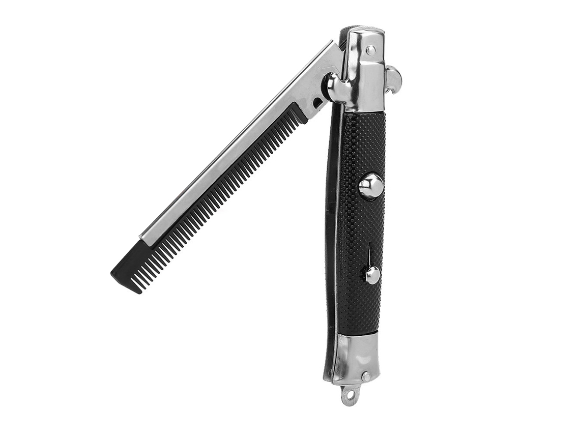 Peine clásico para barba y bigote, peine plegable, construcción de acero inoxidable, cepillo con resorte, ideal para cabello húmedo o seco, diseño compacto