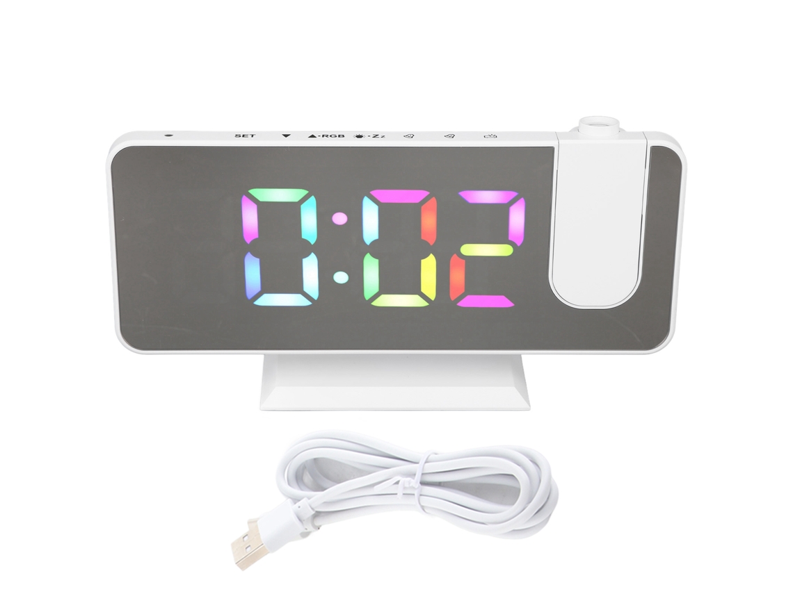 2026 Store-reloj Despertador Digital Rgb Con Espejo Brillo Ajustable Proyector Giratorio 180° Para Dormitorio Oficina Blanco