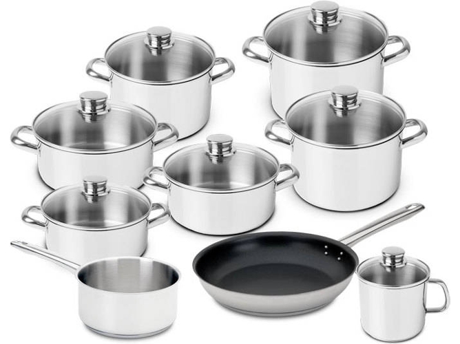 Batería de Cocina SILAMPOS Low Cost Essential Glass/ID ind. (9 piezas)