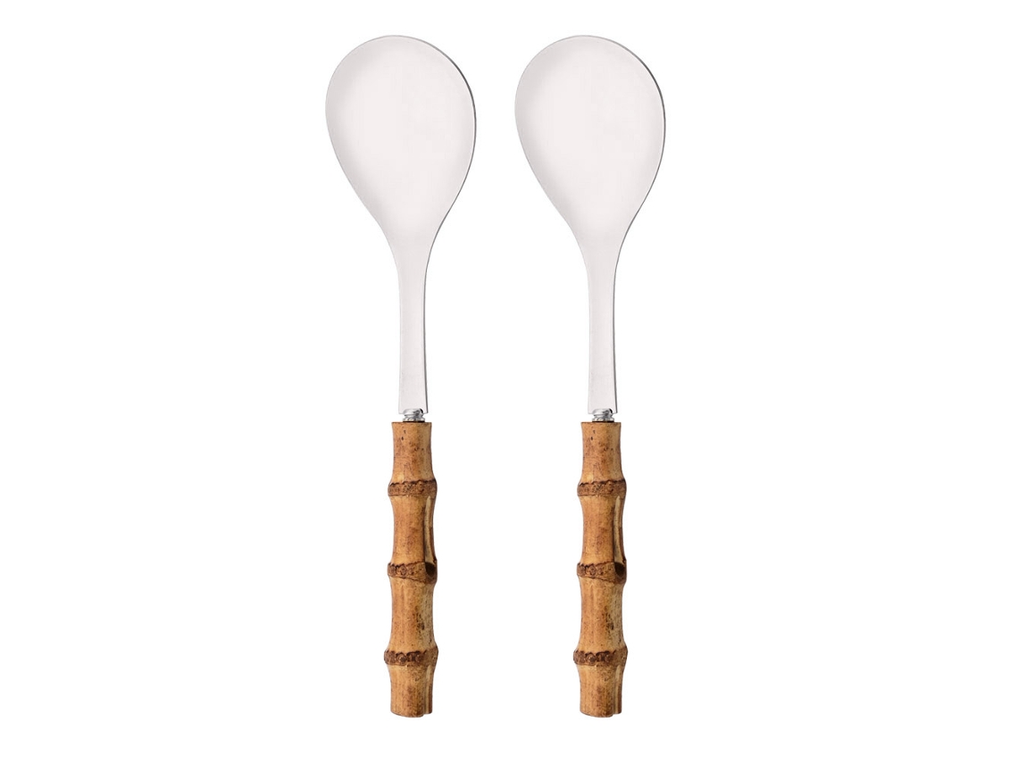 (2 Cucharas De Plata) Juego De Cubiertos Doble, Fabricado En Acero Inoxidable 304, Madera Y Bambú.