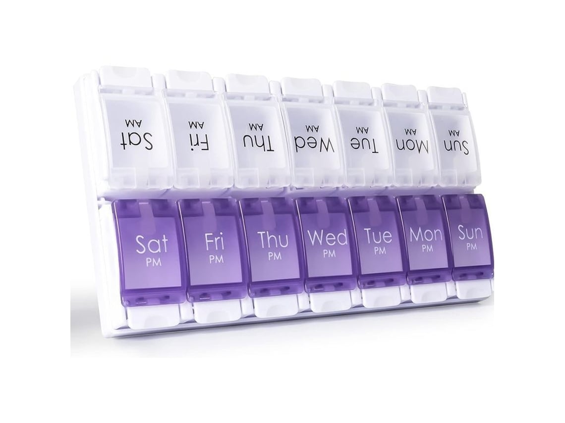 Organizador Semanal De Pastillas, Grande, Para Dos Tomas Al Día, Con Botón De Fácil Apertura Para Medicamentos, Vitaminas Y Suplementos.