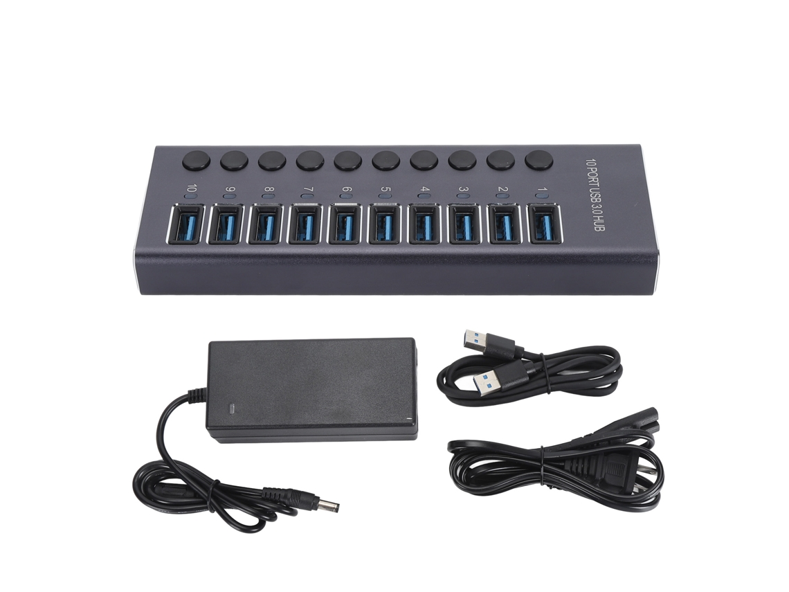 Hub Usb 3.0 Com 10 Portas E Interruptores Individuais, Adaptador De Energia 60w, Splitter Para Pc, Console E Laptop