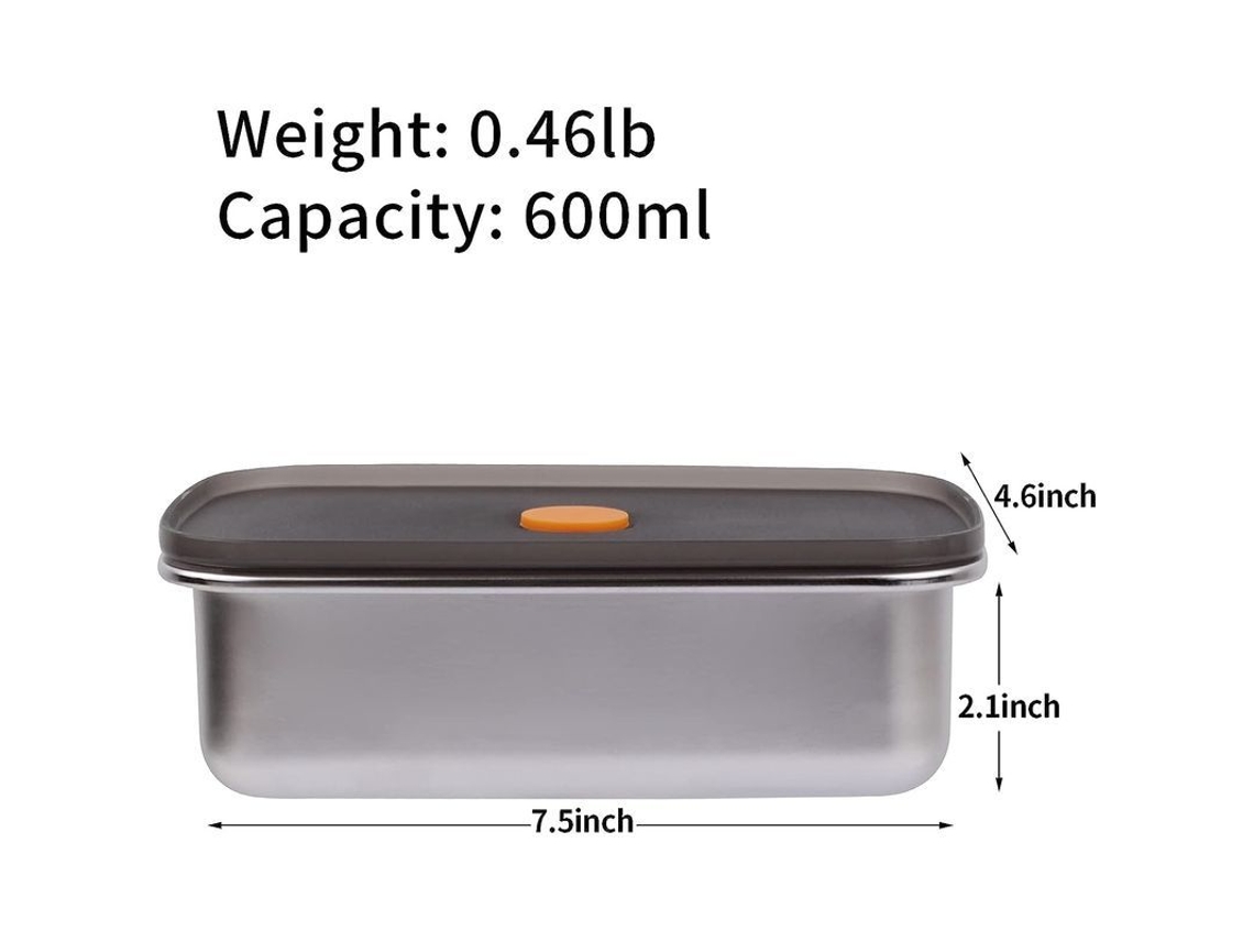 Set De 2 Recipientes De Acero Inoxidable 304, Cajas De Almacenamiento Herméticas Para Comida, 600ml+450ml, Congelación Y Calefacción
