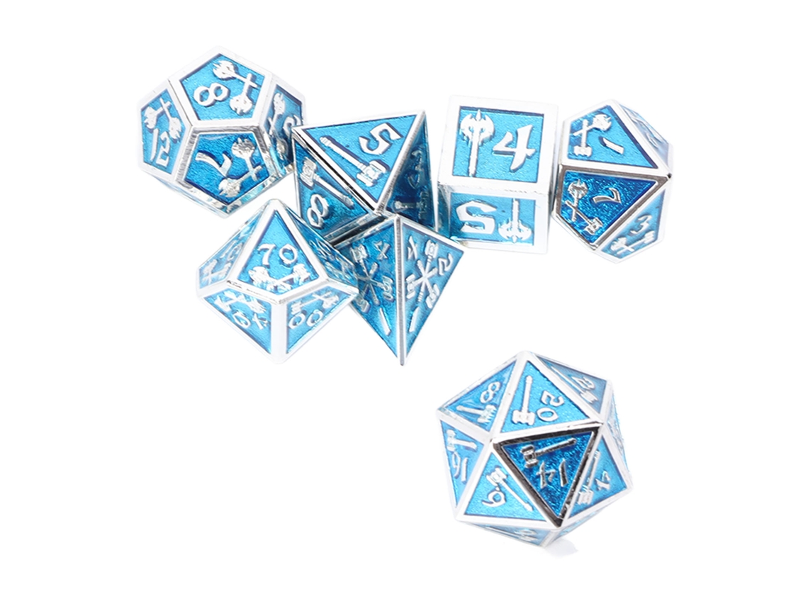 -set De 7 Dados Poliedros De Metal Clara Número Brillo Inodoro Para Juegos De Mesa Y Rol Azul