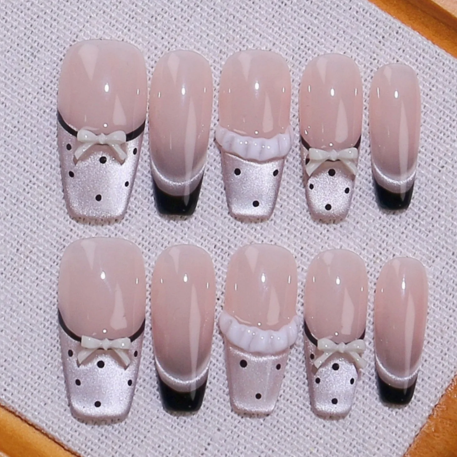 (c92-l) Juego De 10 Piezas De Uñas Con Pedrería Y Lazo