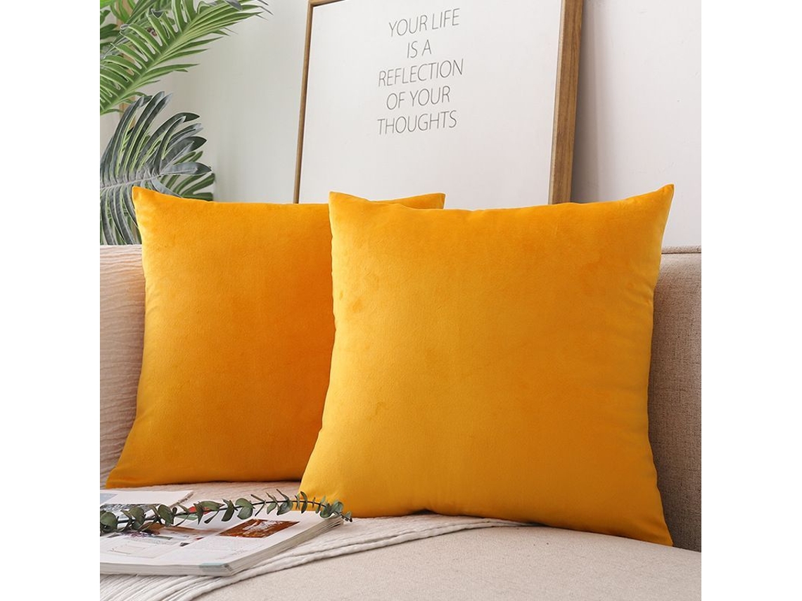 2026-funda De Almohada Cuadrada De Terciopelo De Dos Piezas, Suave, Cómoda, Color Naranja Amarillo, 18x18 Pulgadas/45x45 Cm