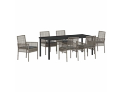 Conjunto de comedor de jardín de 7 piezas, mimbre gris, EXCLUSIVO DE MAISON