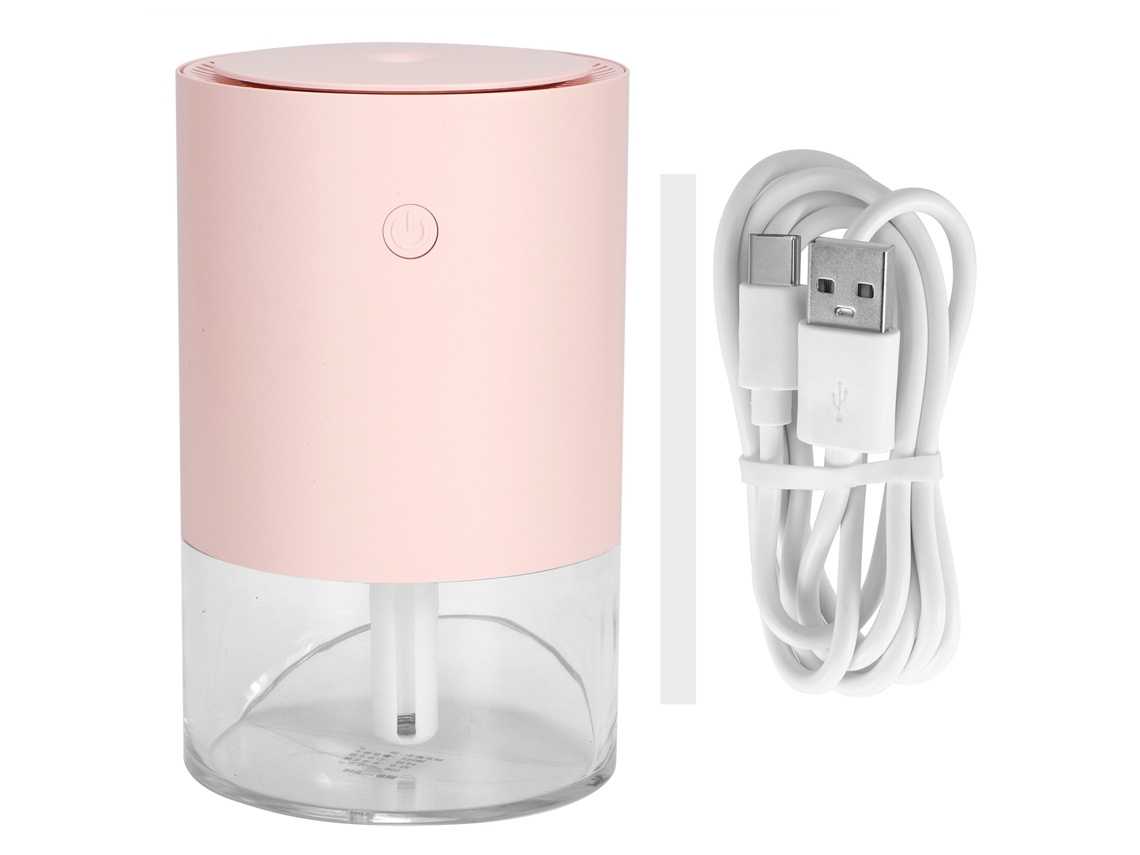 Humidificador de aire Mdug de 350 ml, silencioso, recargable por USB, con luz ambiental (rosa)
