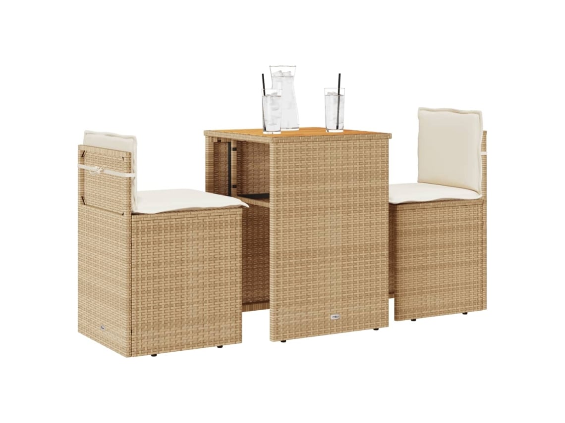 Conjunto de bistró de 3 piezas con cojines de mimbre beige de Dkd Home Decor
