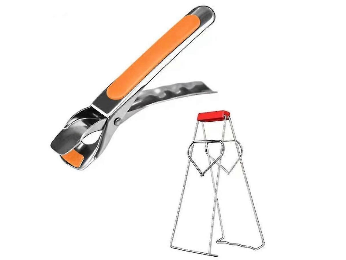 Pinza Antiquemaduras De Acero Inoxidable Con Agarre Antideslizante Para Sartenes De Freidora De Aire Y Otros Recipientes Calientes Naranja