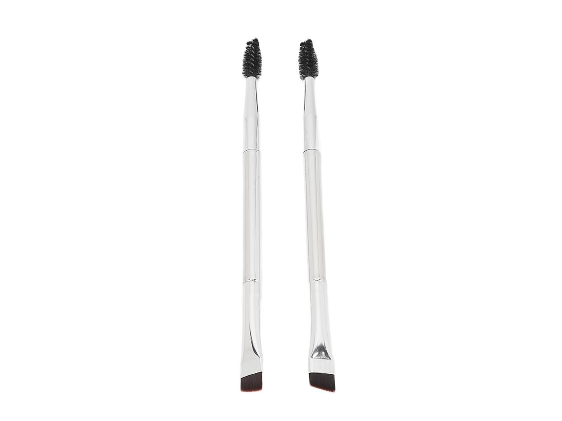 2 Brochas De Maquillaje Plateadas De Doble Punta Para Cejas Y Pestañas