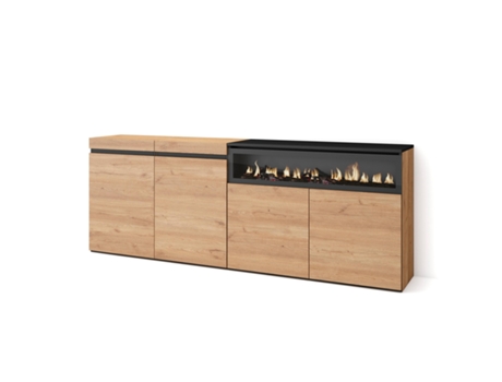 Aparadores para salón 200x75x35cm 4 Puertas Chimenea eléctrica Roble y negro