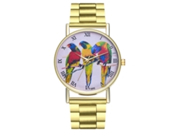 Reloj De Pulsera Unisex Con Estampado De Periquitos Coloridos Y Brazalete De Acero.