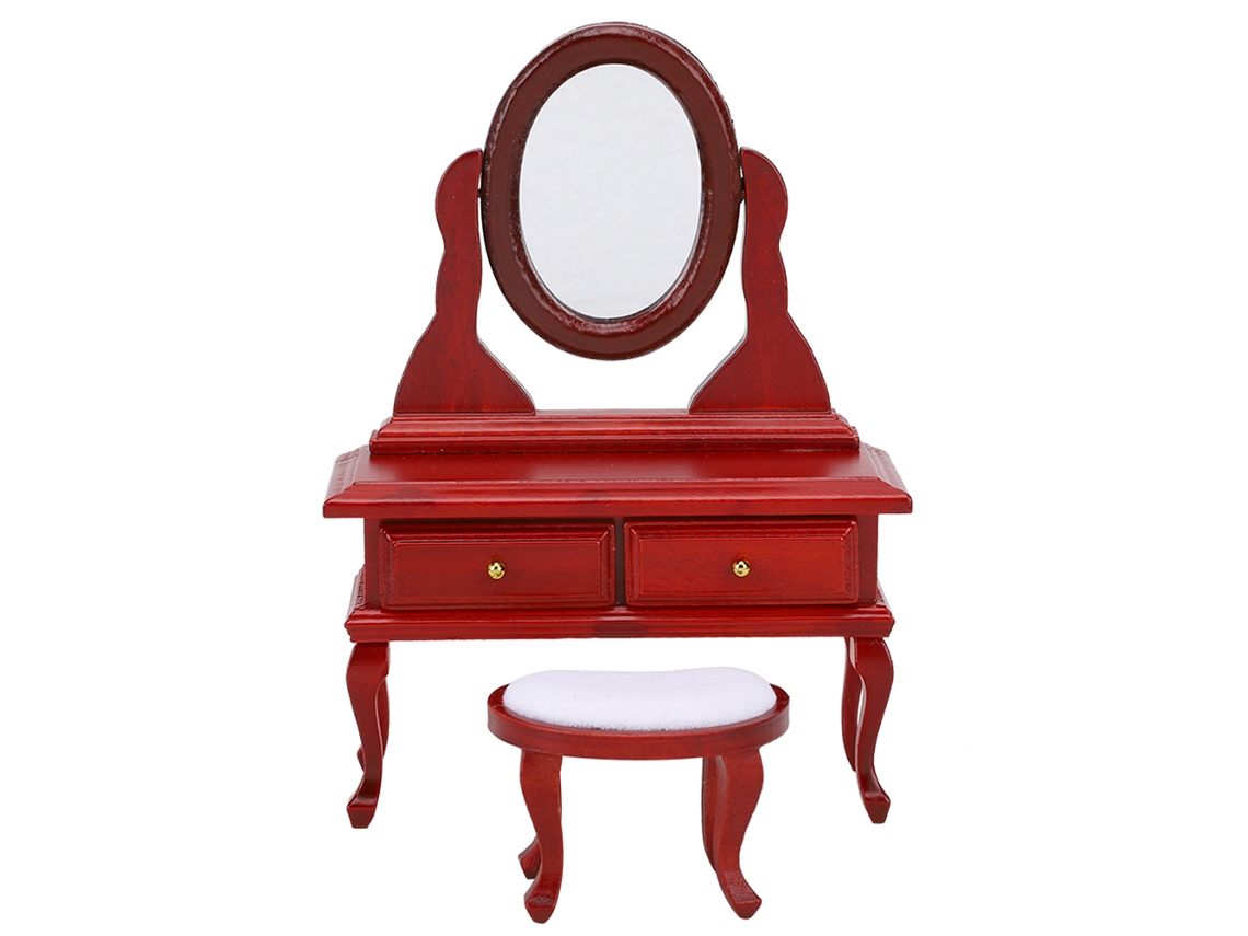 Ats-mueble Miniatsura Para Casa De Muñecas: Mesa De Maquillaje Estilo Europeo Modelo En Madera Color Roble 1:12