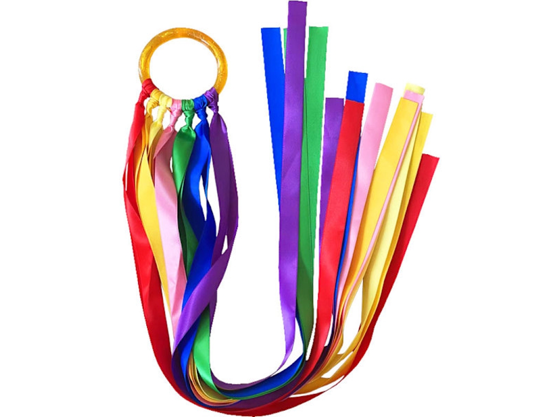 Juguetes de cinta arcoíris, cinta de baile multicolor, cinta rítmica, cinta de gimnasia, cinta deportiva de mano colorida con asa Mdug