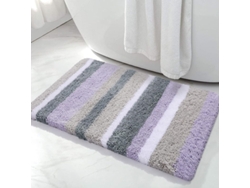 2026-alfombra De Baño De Microfibra Rayada Morado-gris 17x24 Pulgadas Gruesa Suave Antideslizante Lavable A Máquina
