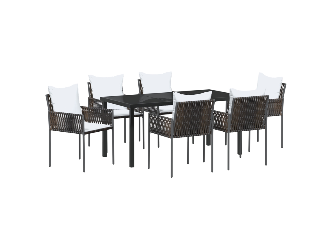 Conjunto de comedor de jardín vidaxl de 7 piezas con cojines de ratán sintético marrón