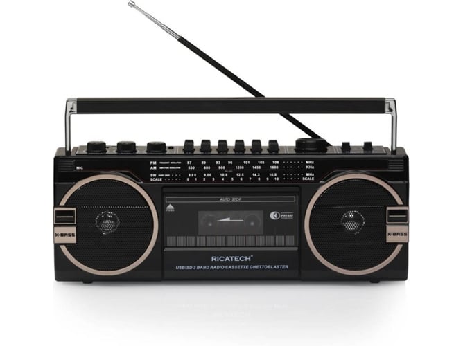 Radio Gravador RICATECH PR1980 Ghettoblaster (Negro - Analógico - AM /FM/ SW - Pilas y Corriente)