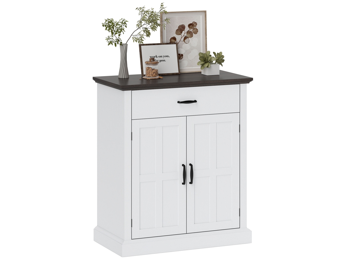 Armario auxiliar para aparador con estantes, 3 puertas, capacidad de 50 kg, 91,5 x 35 x 77,4 cm, blanco y natural. ZENCORE SERVICES