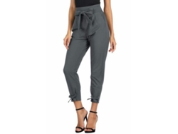 2026-pantalones Casuales De Mujer De Cintura Alta Con Bolsillos De Nudo Para Trabajo M Gris