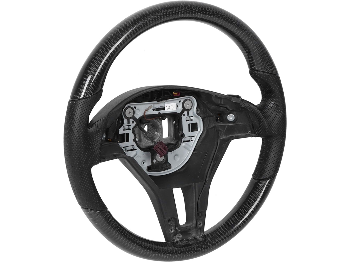 Volante Deportivo De Fibra De Carbono Con Cuero Nappa Para Clase E W213 14-20, Costuras Negras, Escudos.