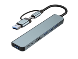 Hub Usb-c 8 Em 1, 4 Portas Usb, Porta Usb-c, Leitor Sd/tf, Fone 3,5 Mm, Ideal Para Pcs, Notebooks E Tablets