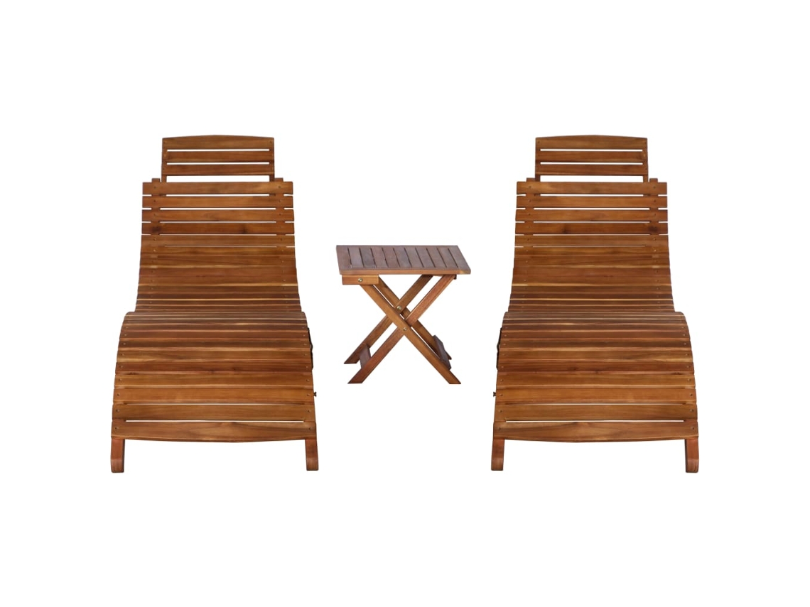 Conjunto de chaise longue de 3 piezas con mesa de centro, madera de acacia, HARLANV1