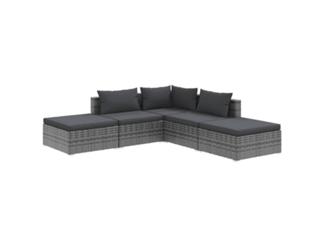 Conjunto 5 de muebles de jardín VIDAXL y cojines ratán sintético gris
