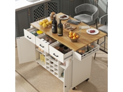 Carro de comida desmontable con banco, toallero y porta condimentos en color madera (mismas dimensiones)