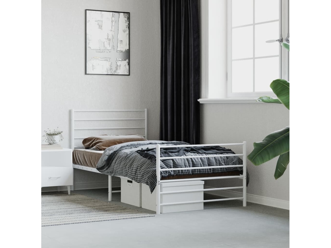 Estructura Cama Sin Colchón Con Estribo Metal Blanco 107x203 Cm