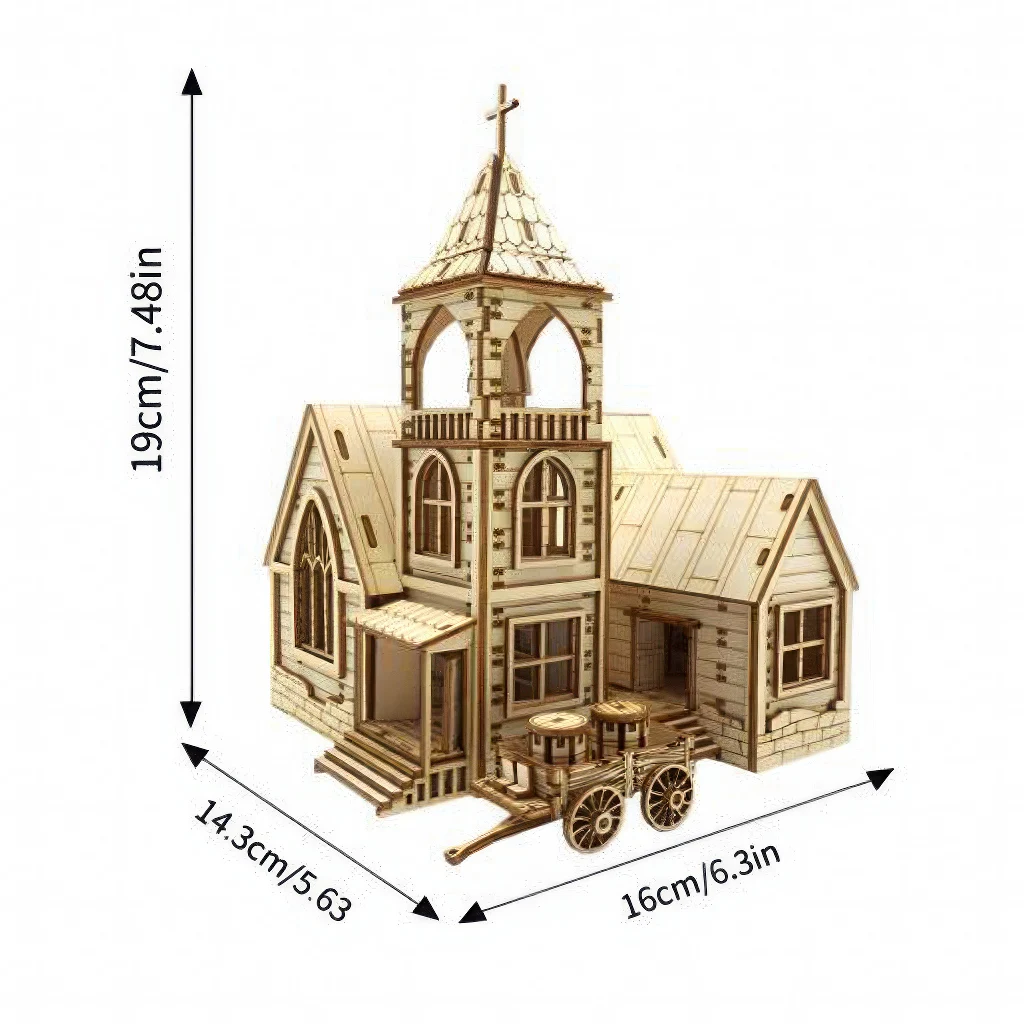 Kit De Bricolaje De Madera 3d "pueblo Rural", Modelo De Casa E Iglesia En Miniatura.