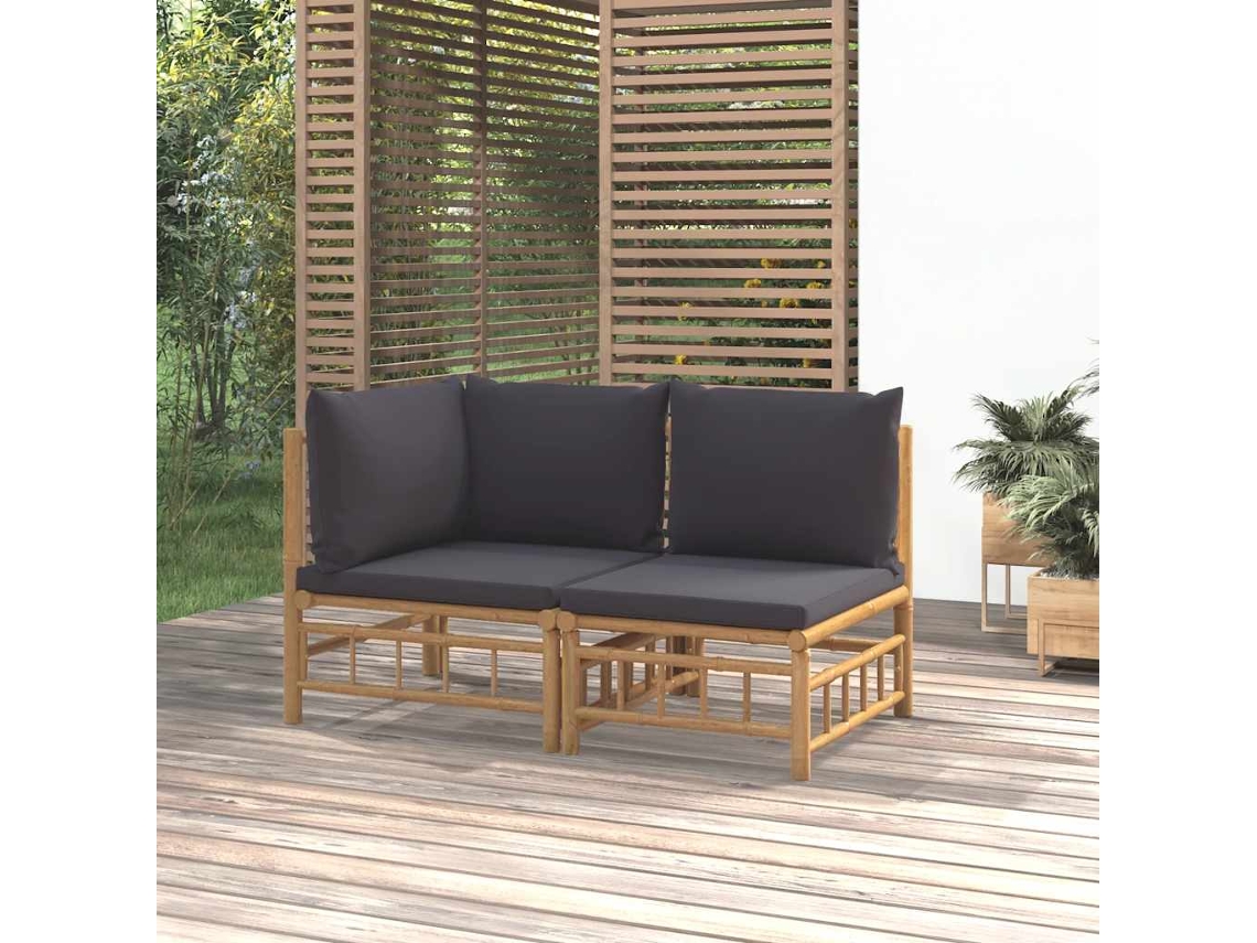 Conjunto de 2 piezas de salón de jardín de bambú con cojines gris oscuro Dkd Home Decor