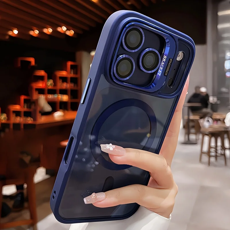 (iphone 11 Pro Max Azul) Funda Magnética Transparente Para Teléfono, Soporte Acrílico, Lente De Cristal