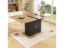 Mesa De Comedor Extensible 140x70 Cm, Mesa Telescópica Con 3 Estantes, Compacta Natural Y Negro