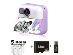 Cámara instantánea Gertiz para niños, 1080p, HD, con impresión térmica y tarjeta de 32 g, color morado