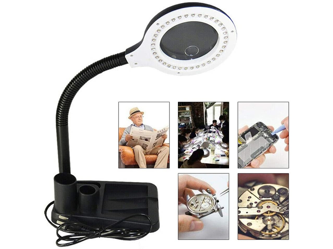 Lupa profesional con luz, lupa versátil para trabajos de cerca, con cuello de cisne ajustable y luces LED de alto brillo para mayor precisión