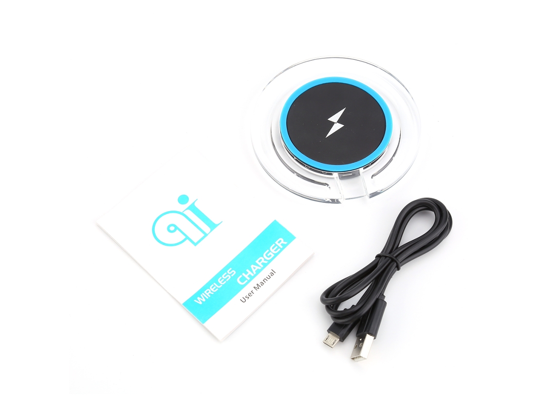Cargador Inalámbrico (compatible Con Apple Y Samsung, Base Negra Circular Con Anillo Azul)