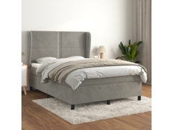 Cama Box Spring Con Colchón Terciopelo Gris Claro 140x190 Cm