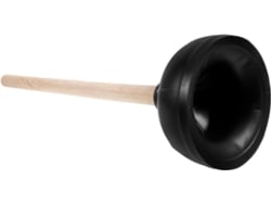 Desatascador de inodoro fabricado en caucho natural con mango ergonómico de madera.