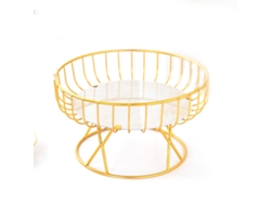 Cesta metálica para frutas de encimera con gran capacidad, multiusos para frutas, pan, verduras, aperitivos, pequeña, dorada.