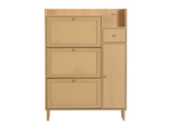 Zapatero de Madera y Ratán con 3 Puertas con Bisagras y 1 Cajón Estante Ajustable Natural Mobrio