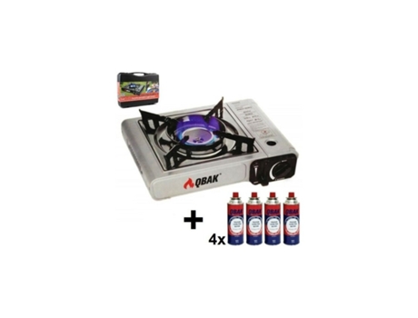 Cocina hornillo a gas portátil 1 quemador estufa camping gas + 4 Cartuchos 227gr QBAK