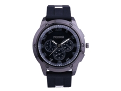 Reloj De Pulsera Hombre Casual Simple De Dial Redondo Con Tres Ojos Correa De Silicona Cuarzo Negro