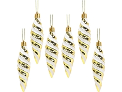 Juego De 6 Bolas Navideñas Grandes En Forma De Espiral De 11 X 3 Mm - Doradas - Decoradas Con Purpurina Y Destellos
